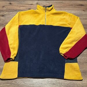 Vintage Burnside Yellow Navy Red Colorblock Fleece Quarter Zip Mens XL